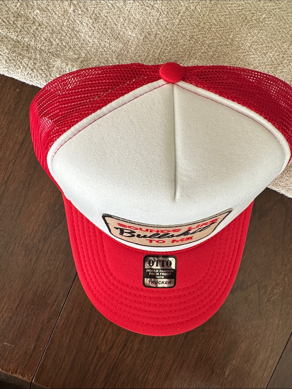 OTTO Red & White Trucker Hat with 'Sounds Like Bullshit To Me' Patch. NWT - Picture 7 of 8